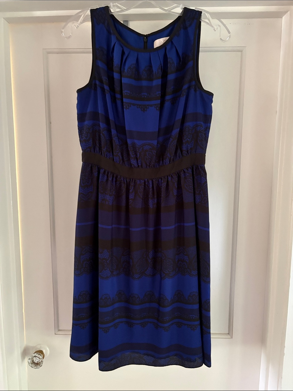 LOFT Blue and Black Sleeveless Midi Dress